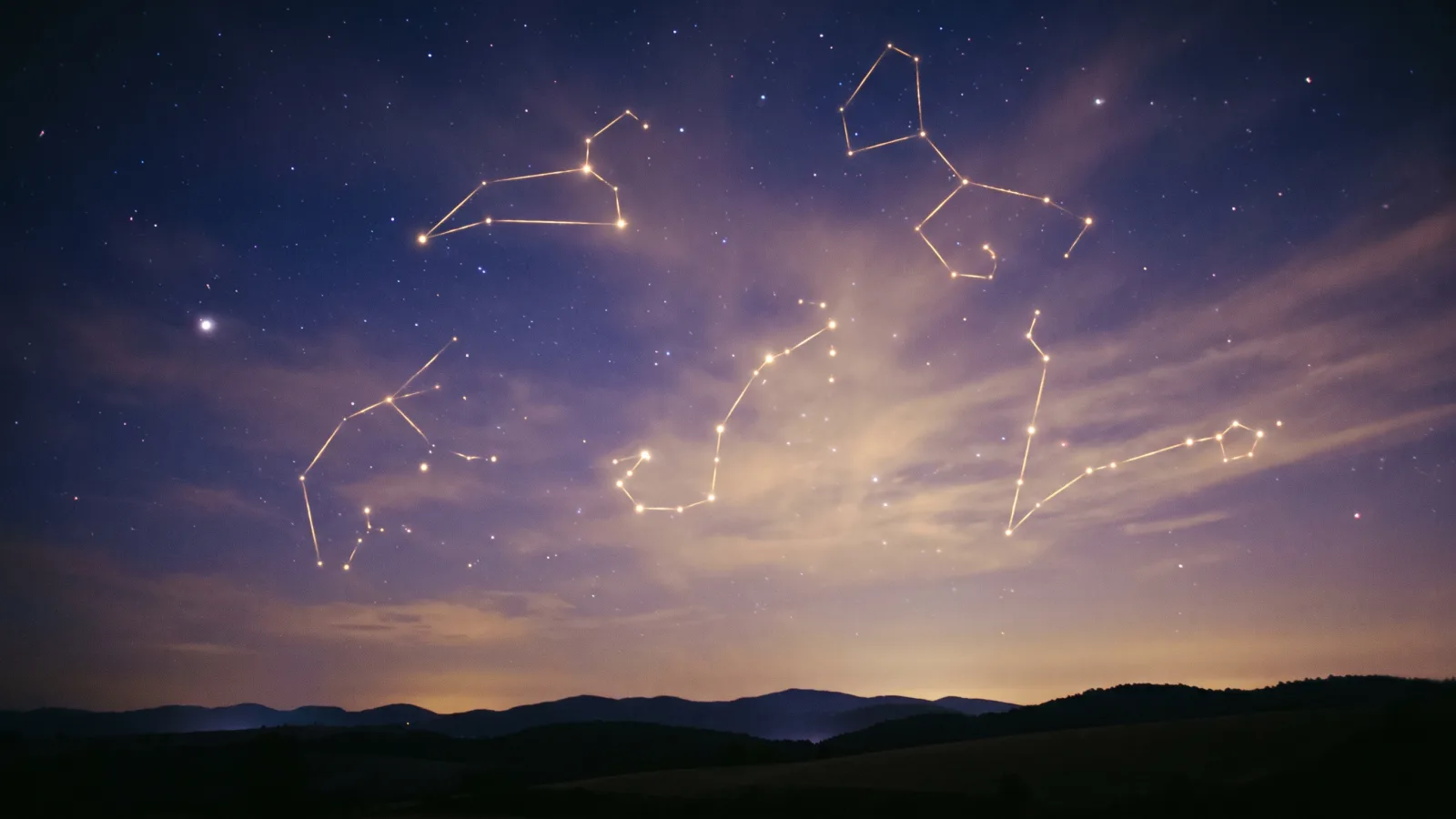 Ciel étoilé avec constellations et symboles du zodiaque