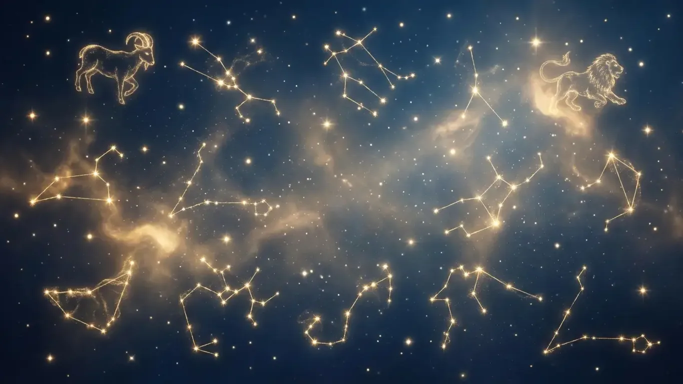 Ciel étoilé avec les symboles du zodiaque