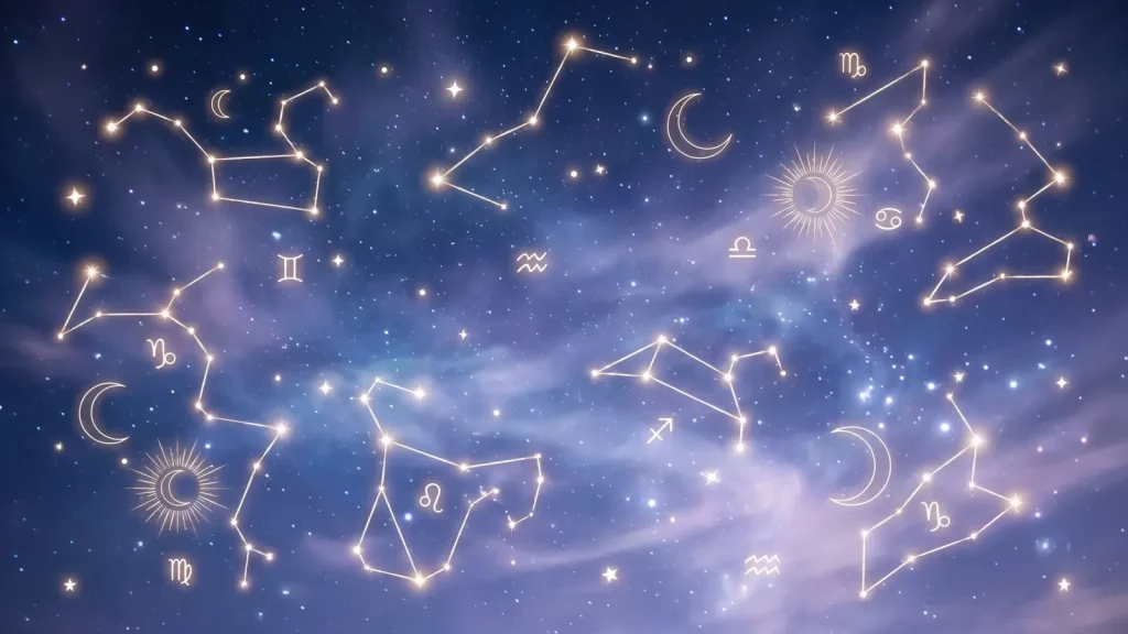 Ciel étoilé et symboles du zodiaque