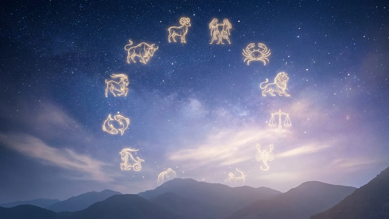 Ciel étoilé et symboles du zodiaque évoquant les arts divinatoires en ligne